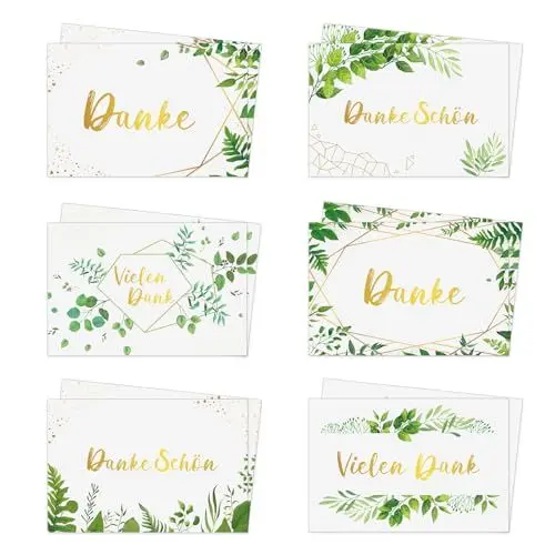 Produktbild: DATIFF 24 Stück Dankeskarten Eukalyptus Danksagungskarten Grün Blätter Vielen Dank Grußkarten Danke Karten Dankeschön Thank you Postkarten für Weihnachten Silvester Konfirmation Hochzeit