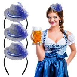 Produktbild: DATIFF 3 Stück Oktoberfest Seppelhut Haarreif Bayerische Tirolerhut Bayern Trachtenhut Kopfschmuck Bierfest Tiroler Hut Volksfest Seppl Hut für Damen Herren Oktoberfest Bierfest Party Accessoires