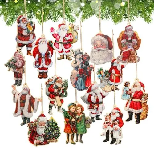 Produktbild: DATIFF 45 Stück Weihnachten Anhänger Holz Weihnachtsbaum Anhänger Weihnachtsmann Hängeanhänger Santa Weihnachtsbaumschmuck Weihnachtsanhänger für Weihnachtsbaum Weihnachten Party Dekoration