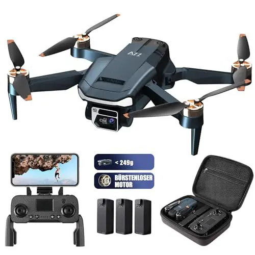 Produktbild: Dauerhafter bürstenloser Motor-Drohne mit 84 Minuten super langer Flugzeit, Drohne mit 2K HD-Kamera für Anfänger, CHUBORY A77 WiFi FPV Quadcopter, Folge mir, Auto-Hover, 3 Batterien, Tragetasche