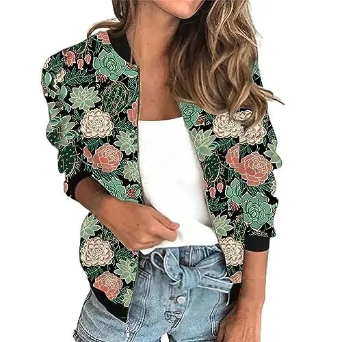 Produktbild: Daunenjacke Damen Leicht Softshelljacke FüR Damen Europäische Und Amerikanische frauen Retro Casual Digitaldruck Zipper Kurze Jacke Jack Damen Winterjacke Leichter Steppmantel Damen (Green, XXL)