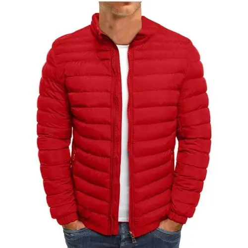 Produktbild: Herren Lederjacke Steppjacke Herren Leicht Herrenjacke Übergangsjacke Regenjacke Herren Sport Herren Lederjacke Herren Steppjacke Übergangsjacke Trainingsjacke Herren Baumwolle Rot M