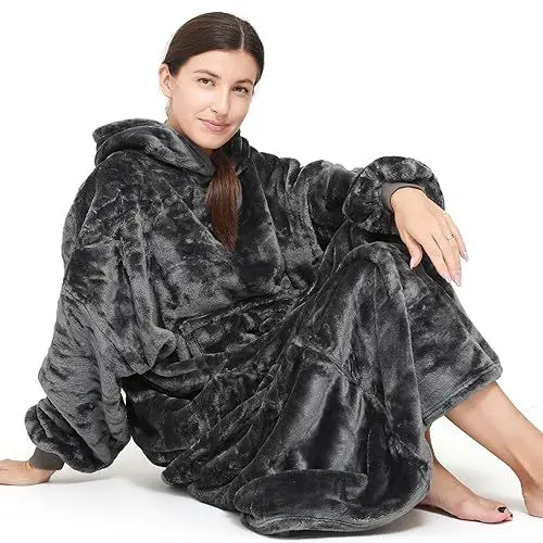 Produktbild: Daverose Hoodie Decke mit Ärmeln und Kapuze Damen, Decken Hoodie Damen Extra Lang, Superweiche und Warme Flanell Kuscheldecke mit Ärmeln, Oversized Blanket Hoodie als Geschenke für Herren Damen
