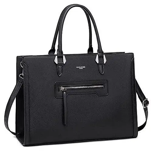 Produktbild: David Jones - Damen Große Handtasche - Frau Schule Büro Arbeit Aktentasche Henkeltasche - PU Leder Viele Fächer Taschen Arbeitstasche - Schultertasche Business Umhängetasche Tote Shopper - Schwarz