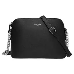 Produktbild: David Jones - Damen Kleine Umhängetasche - Frau Handtasche PU Leder - Tasche Kette Schultertasche Crossbody Bag - Abendtasche Zip Reißverschluss - Party Handy City Clutch Mode Elegant - Schwarz