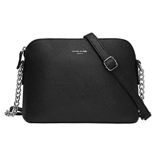 Produktbild: David Jones - Damen Kleine Umhängetasche - Frau Handtasche PU Leder - Tasche Kette Schultertasche Crossbody Bag - Abendtasche Zip Reißverschluss - Party Handy City Clutch Mode Elegant - Schwarz