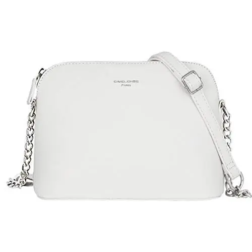 Produktbild: David Jones - Damen Kleine Umhängetasche - Frau Handtasche PU Leder - Tasche Kette Schultertasche Crossbody Bag - Abendtasche Zip Reißverschluss - Party Handy City Clutch Mode Elegant - Weiß