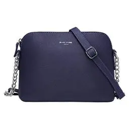 Produktbild: David Jones - Damen Kleine Umhängetasche - Frau Handtasche PU Leder - Tasche Kette Schultertasche Crossbody Bag - Abendtasche Zip Reißverschluss - Party Handy City Clutch Mode Elegant - Blau