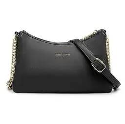 Produktbild: David Jones - Damen Kleine Umhängetasche - Frau Kette Tasche Schultertasche PU Leder Multi Taschen - Handtasche Flache Viele Fächern Crossbody Bag Clutch - Handy Party Abendtasche Mode - Schwarz