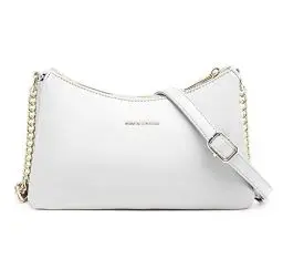 Produktbild: David Jones - Damen Kleine Umhängetasche - Frau Kette Tasche Schultertasche PU Leder Multi Taschen - Handtasche Flache Viele Fächern Crossbody Bag Clutch - Handy Party Abendtasche Mode - Weiß