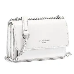 Produktbild: David Jones - Damen Kleine Umhängetasche - Frau Ketten Schultertasche PU Leder - Handtasche Mini Crossbody Bag mit Klappe - Handy Party Tasche Kettentasche Abendtasche Mode Trend - Weiß