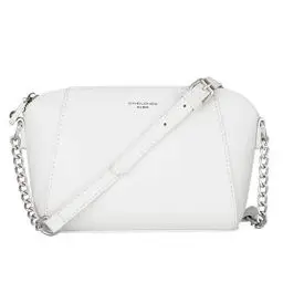 Produktbild: David Jones - Damen Kleine Umhängetasche - Frauen Handtasche Klein PU Leder - Schultertasche Crossbody Bag - Kette Tasche - Abendtasche Clutch Pochette Party Handy Alltag Mode Elegante - Weiß