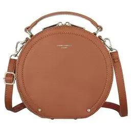 Produktbild: David Jones - Damen Runde Umhängetasche - Frauen Kreis Tasche PU Leder - Crossbody Bag - Top Griff Schultertasche - Schicke Kleine Handtasche - Clutch Pochette Abendtasche - Kamel Braun