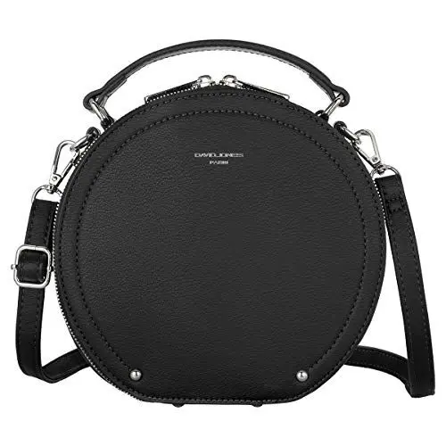 Produktbild: David Jones - Damen Runde Umhängetasche - Frauen Kreis Tasche PU Leder - Elegante Crossbody Bag - Top Griff Schultertasche - Schicke Kleine Handtasche - Clutch Pochette Abendtasche Mode - Schwarz