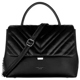 Produktbild: David Jones - Damen Umhängetasche - Frau Handtasche Gesteppte PU Leder - Steppmuster Tasche Mittelgroße Schultertasche - Top Griff Henkeltasche Elegante Satchel Crossbody Bag Mode Party - Schwarz