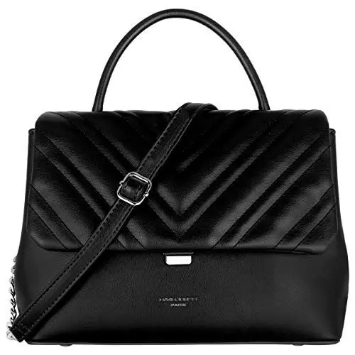 Produktbild: David Jones - Damen Umhängetasche - Frau Handtasche Gesteppte PU Leder - Steppmuster Tasche Mittelgroße Schultertasche - Top Griff Henkeltasche Elegante Satchel Crossbody Bag Mode Party - Schwarz