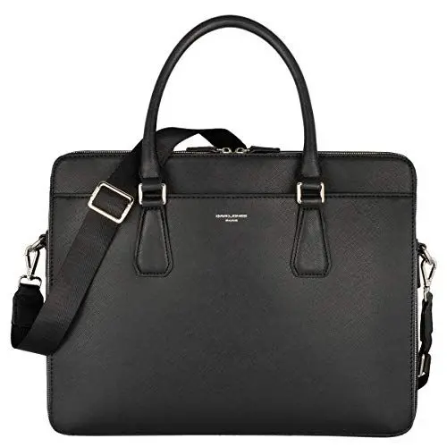 Produktbild: David Jones - Herren Aktentasche - Mann Business Tasche - 13 Zoll Laptoptasche Arbeitstasche - Saffiano PU Leder A4 Handtasche Schultertasche Umhängetasche - Briefcase Messenger Arbeit Büro - Schwarz