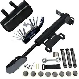 Produktbild: DAWAY A35 Fahrrad Reparatur Werkzeug Set - Fahrrad Werkzeugtasche mit 120 PSI Mini Fahrradpumpe, Multitool, Reifenheber und Selbstklebendes Fahrrad Flicken
