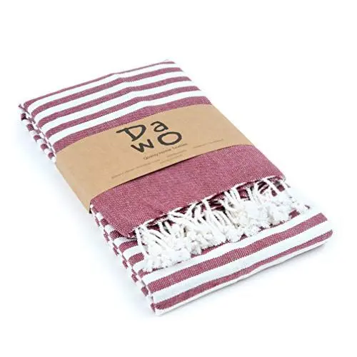 Produktbild: DaWo Hamamtuch, Badetuch, Fouta - ideal für Strand, Sauna, Yoga, Reisen, Baden - XXL (100x180cm) - 100% Baumwolle - Oeko-TEX® (Weinrot)