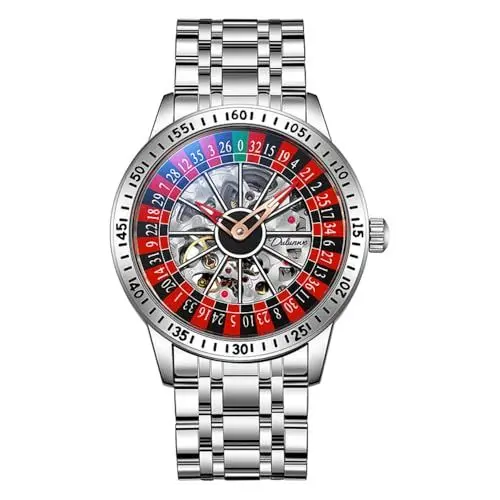 Produktbild: DAXIAOYU Drehbares Zifferblatt mechanische Uhren für Herren Luxus hohl Skelett Trendy Automatikuhr Wasserdicht Leuchtende Persönlichkeit Armbanduhr, Silber-Stahl, Luxuriös