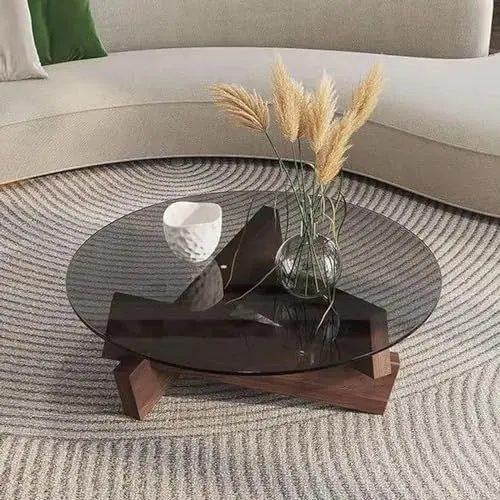 Produktbild: DAXUESEH Couchtisch Dreieck Glas Couchtisch Moderne Glas Couchtisch mit Massivholz Beine Bauernhaus Mid Century Center Tisch für Wohnzimmer Patio