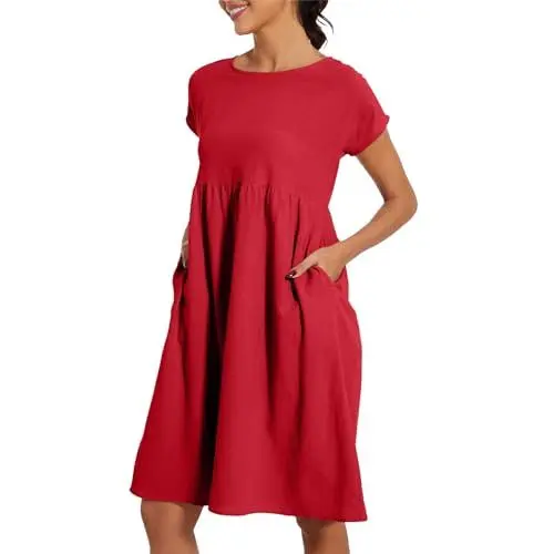 Produktbild: Day Prime 2024 Angebote 2024 Freizeitkleider Für Damen Strandkleid Damen Knielang Kleider Damen Sommer Elegant Baumwolle Damen Kurzarm Loose Casual Maxikleid Mit Taschen Sonderangebote Schnäppchen