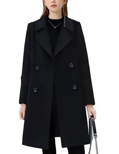 Produktbild: DayaEmmoTQ Damen Zweireiher mittellanger Trenchcoat - Revers lässige Jacke klassische Mode Schlanke Mantel