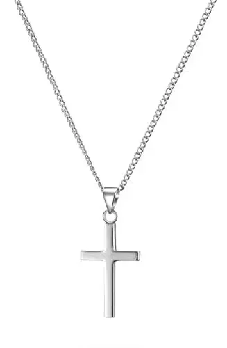 Produktbild: day.berlin Damen Kreuzkette Vice in Silber, 45+5cm mit Kreuz Anhänger (13x28mm) feine Panzerkette aus Edelstahl für Frauen mit Schmucksäckchen