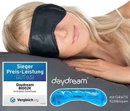 Produktbild: daydream Schlafmaske Frauen & Herren inkl. gratis Kühlkissen (= Kühlmaske) - Testsieger - Schlafbrille - Augenmaske, schwarz (B-1002K)