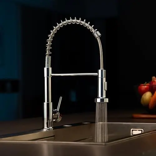 Produktbild: DAYONE Chrom Wasserhahn Küche, Hochdruck Küchenarmatur mit Brause, 360° Drehbare Einhebelmischer Küchenarmaturen, SUS304 Edelstahl Spültischarmatur Küche 2 Sprühmodi, EU 3/8 Mischbatterie Küche