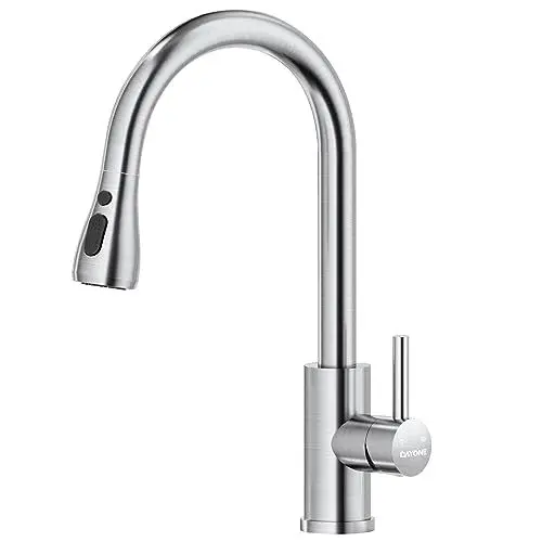 Produktbild: DAYONE Wasserhahn Küche Küchenarmatur Ausziehbar Hochdruck 360° Drehbar Mischbatterie mit 3 Strahlarten Einhand-Spültischarmatur mit Hohe Bogenauslauf für Küche Edelstahl Gebürstet