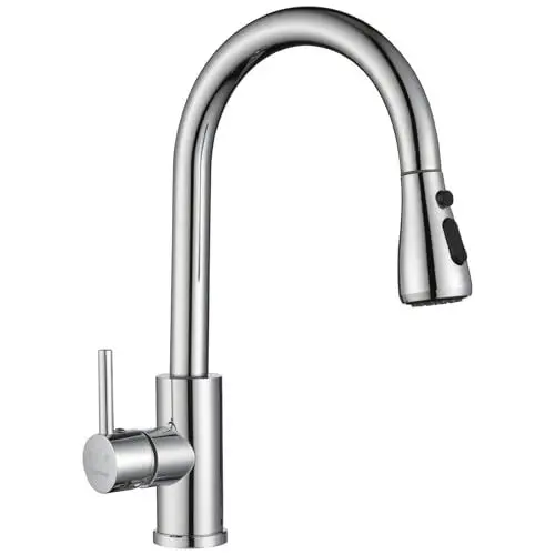Produktbild: DAYONE Wasserhahn Küche mit Brause Ausziehbar, Chrom Hochdruck Küchenarmatur mit 3 Sprühfunktionen, SUS304 Edelstahl Ausziehbar Armatur, 360° Drehung Mischbatterie, 1 Loch Spültischarmatur für Küche