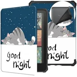 Produktbild: DayQiQiPu Schutzhülle für Kindle Paperwhite Signature Edition (7 Zoll, 12th Gen, 2024 Freigegeben) Schlankes PU Leder für eReader Etui mit Auto Schlaf/Aufwach Fallfestes Gehäuse,Faule Katze Muster