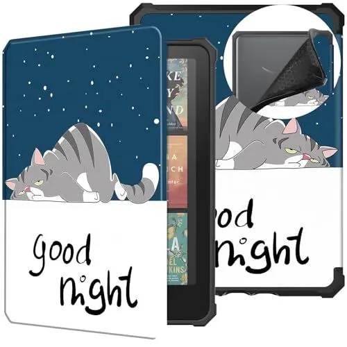 Produktbild: DayQiQiPu Schutzhülle für Kindle Paperwhite Signature Edition (7 Zoll, 12th Gen, 2024 Freigegeben) Schlankes PU Leder für eReader Etui mit Auto Schlaf/Aufwach Fallfestes Gehäuse,Faule Katze Muster