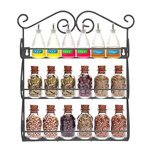 Produktbild: Dazone® Gewürzregal 3 stufiges Metall Regal Küchen Organizer Set Gewürzständer Wand Metall Gewürzhalter Küchenregal für Küche, Schranktür, Deco, Badzimmer (Schwarz)