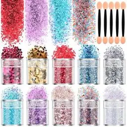 Produktbild: DazSpirit 10 Farben Festival Glitzer Gesicht, Festival Zubehör Gesichts-make-up Glitzer Haare, Body, Face, Glitzer set für Bastel, Nagelkunst, Faschingsschminke, Kleidungsdekoration Festival Outfit