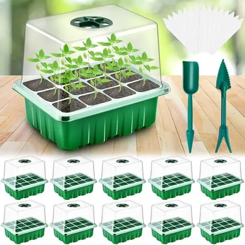 Produktbild: DazSpirit 10 Stück Zimmergewächshaus Anzuchtkasten, 120 Zellen Mini Gewächshaus Anzucht Set, Zimmergewächshaus mit erhöhtem Deckel, Setzling Starter Anzuchtschalen für Gewächshaus & Gartenarbeit