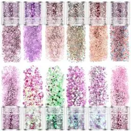 Produktbild: DazSpirit 12 Farben Festival Glitzer Gesicht, Festival Zubehör Gesichts-make-up Glitzer Haare, Body, Face, Glitter set für Bastel, Nagelkunst, Faschingsschminke, Kleidungsdekoration Festival Outfit