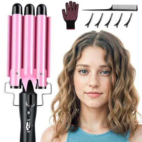 Produktbild: DazSpirit 3 Fässer Welleneisen 22mm für Große Lockenwickler, Welleneisen für Haare mit einstellbarer Temperatur, Lockenstab 3 Fässer für Lange/kurze Haare, Haare Stylen