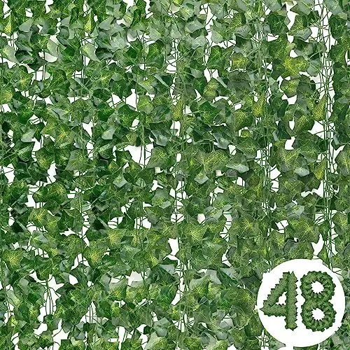 Produktbild: DazSpirit 48 Stück Efeu Künstlich, Efeu Girlande Künstlich 100.8m Efeubusch Kunstpflanze, Fake Efeuranken Künstlich, Kunstefeu Outdoor für Hochzeit, Küche, Garten, Party Wand Dekoration
