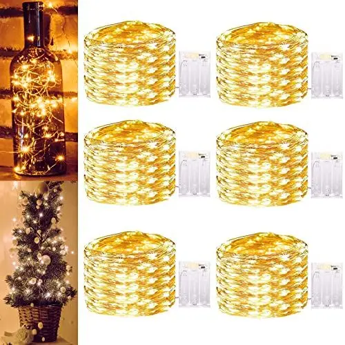 Produktbild: DazSpirit LED Batterie Lichterkette - 6 Stück (5M 50 LEDs) IP44 Kupferdraht Wasserdichte LED Lichterkette Lichterkette für Raumdekoration, Party, Hochzeitsdekoration, Weihnachten (warmweiß)
