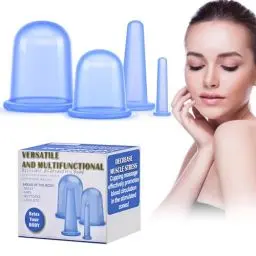 Produktbild: DazSpirit Schröpfen Silikon Vacuum Cup 4 Stück, Cellulite Cup Massagegeräte tools set, Schröpfgläser Anti Aging Anti Cellulite Zurück Körper für Gesicht und ganzen Körper (Blau)