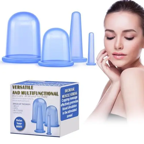 Produktbild: DazSpirit Schröpfen Silikon Vacuum Cup 4 Stück, Cellulite Cup Massagegeräte tools set, Schröpfgläser Anti Aging Anti Cellulite Zurück Körper für Gesicht und ganzen Körper (Blau)