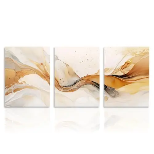 Produktbild: Dazzlewall Abstrakte Wandbilder Modernes Gold und Weiß Leinwand Bilder für Schlafzimmer Wohnzimmer Deko 30x40 cm 3er Set Ohne Rahmen