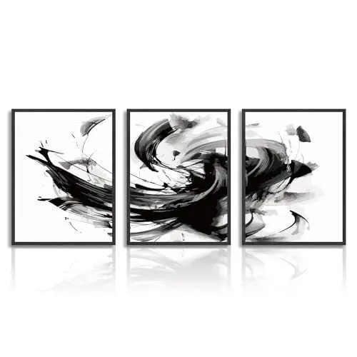 Produktbild: Dazzlewall Abstrakte Wandbilder Modernes Schwarz und Weiß Leinwand Bilder für Schlafzimmer Wohnzimmer Deko 30x40 cm 3er Set Ohne Rahmen