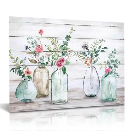 Produktbild: Dazzlewall Rustikale Botanische Wandbilder Bauernhaus Blumen Leinwand Bilder für Badezimmer Wohnzimmer Deko 30x40 cm Ohne Rahmen