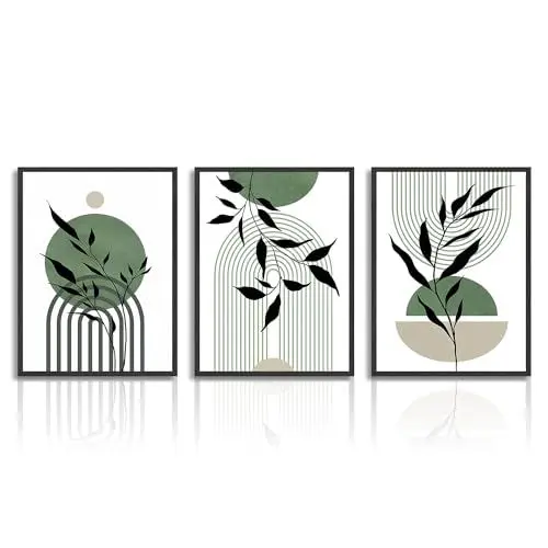 Produktbild: Dazzlewall Salbei Grün Boho Wandbilder Modern Minimalistische Abstrakte Geometrische Leinwand Bilder für Schlafzimmer Wohnzimmer 30x40 cm 3er Set Ohne Rahmen