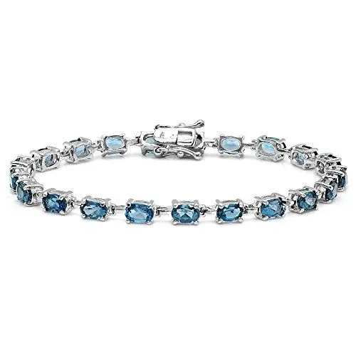 Produktbild: DazzlingRock Collection 12.00 Karat (ctw) Sterling Silber Ovalschliff für echte Blau Topas Damen Tennis Armband