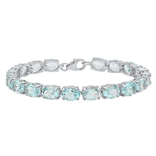 Produktbild: DazzlingRock Collection 26.00 Karat (ctw) Sterling Silber Oval Blau Topas Damen Tennis Armband