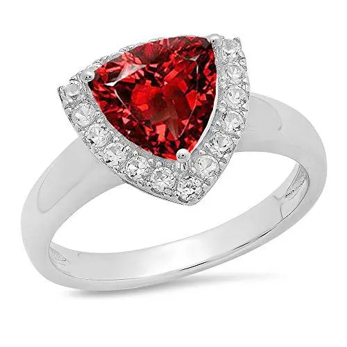 Produktbild: DazzlingRock Collection Sterling Silber Trillionschliff Granat & rund weiß Saphir Halo Braut Engagement Ring (Größe 7)